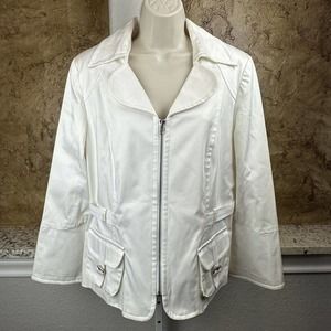 Anthracite by Muse Sz 14 Women's White Zip Front Jacket Belted‎